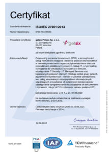 Certyfikat ISO 27001 dla getsix Polska